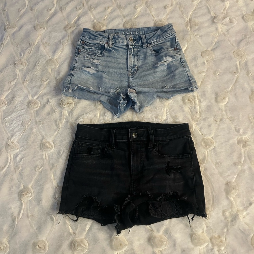 American Eagle Outfitters! 2 NEXT LEVEL STRETCH Light Blue and Black Jean Shorts